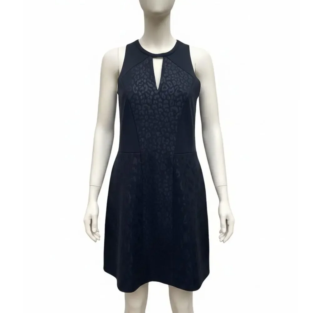 MAJE Leopard Print Scuba Knit Neoprene A-Line Dress Size Medium Black - Picture 3 of 8